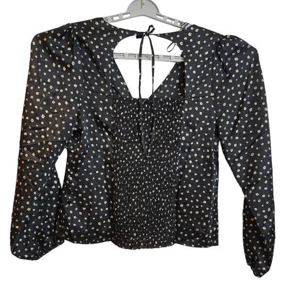 Lush Women’s Blouse XXL Black White Floral Long Sleeve‎ Top - Picture 5 of 9